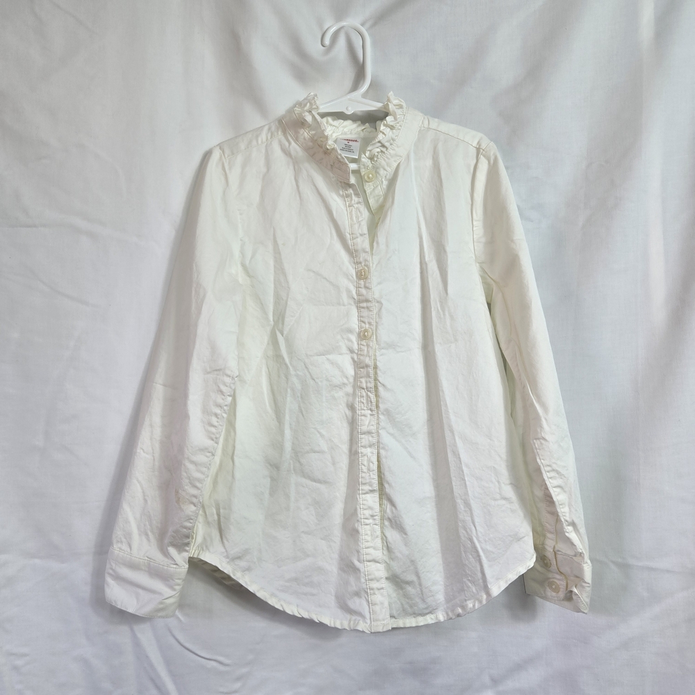 Gymboree 2008 Girls Ivory Ruffled Long Sleeve Poplin Preppy Button-Up Shirt‎ 8
